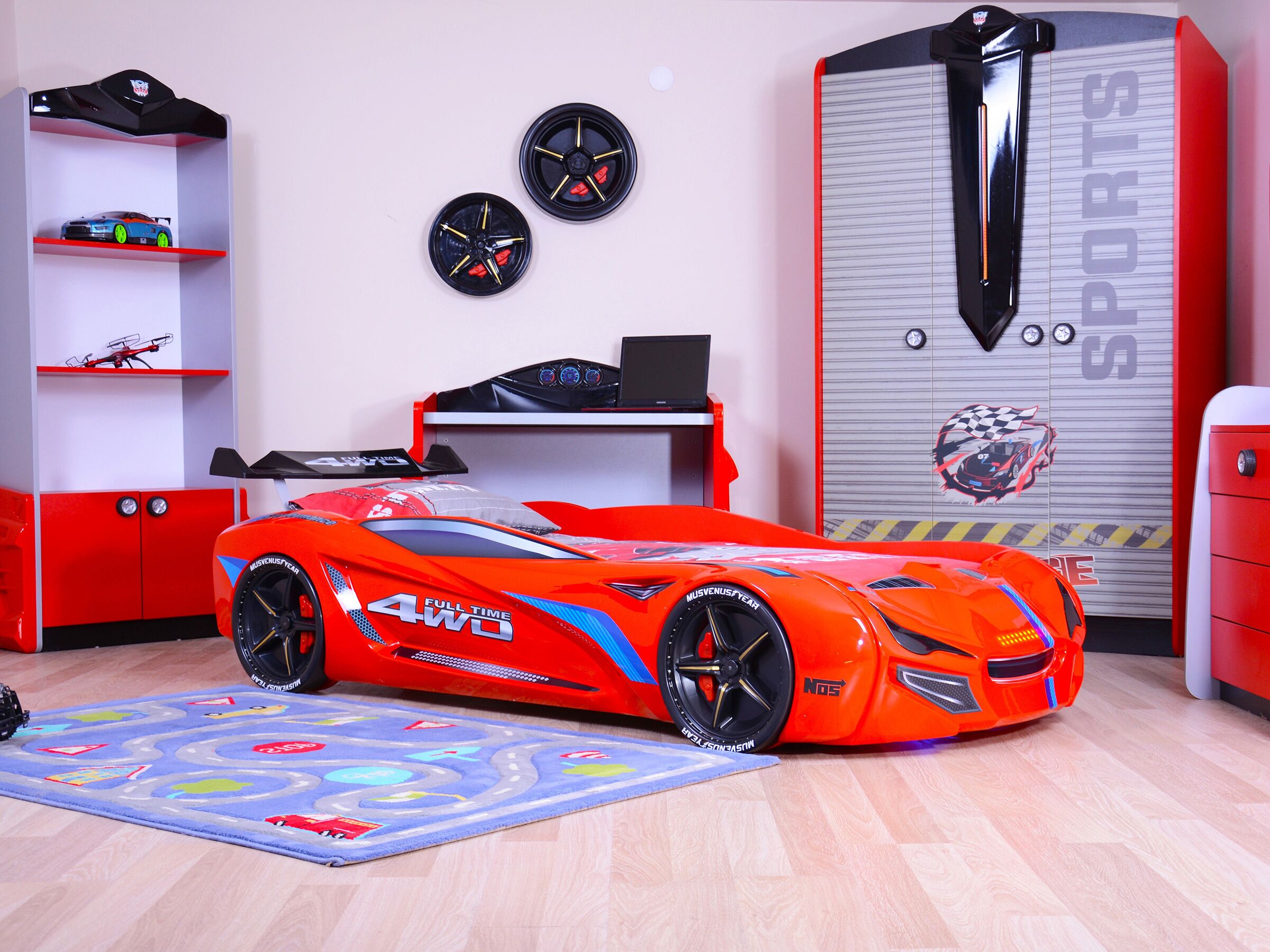 Bilseng Racer med lyd og LED-lys - 90×200